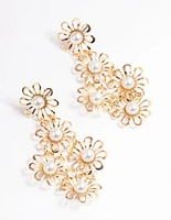 Gold Multi Pearl Flower Drop Earrings