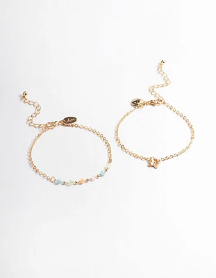 Gold Bead Butterfly Bracelet Pack