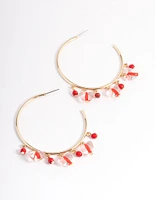 Red Multi Bead Droplet Hoop Earrings