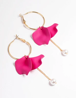 Pink Petal & Chain Hoop Earrings