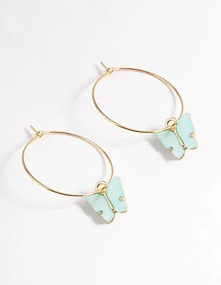 Turquoise Acrylic Butterfly Wire Hoop Earrings