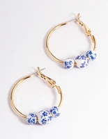 Blue Ceramic Bead Hoop Earrings