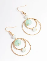 Mint Open Circle & Bead Drop Earrings