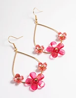 Pink Wire Multi Flower Drop Earrings