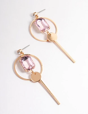 Pink Radiant Disc & Stick Drop Earrings