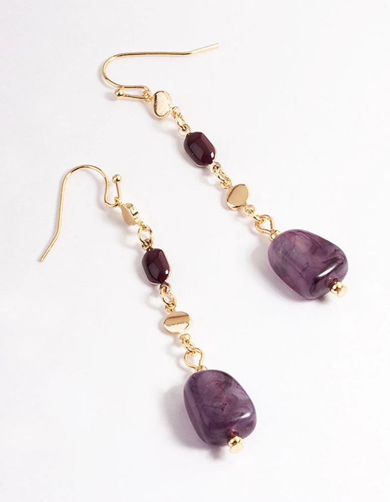 Purple Disc & Bead Drop Earrings