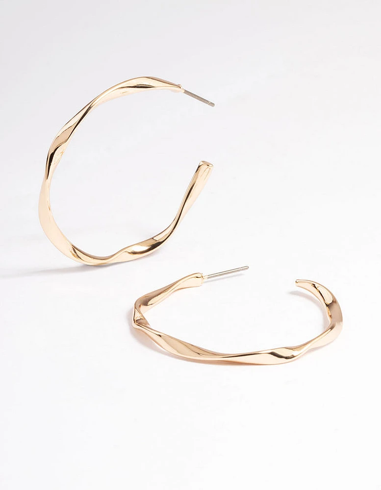 Gold Ribbon Twist Hoop Earrings