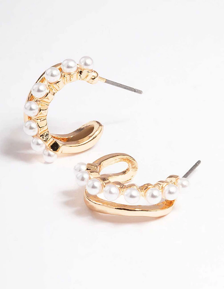 Gold Pearl Illusion Huggie Earrings