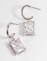 Waterproof Stainless Steel Rectangle Cubic Zirconia Hoop Earrings