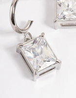 Waterproof Stainless Steel Rectangle Cubic Zirconia Hoop Earrings