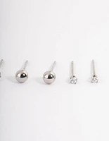 Waterproof Stainless Steel Cubic Zirconia Plain Stud Earrings Pack