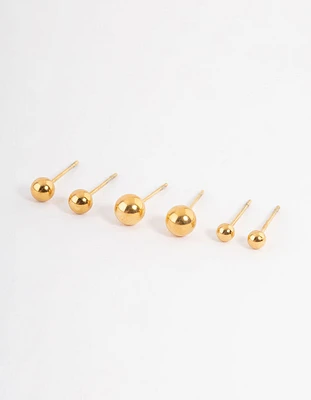 Gold Plated Stainless Steel Small Ball Stud Earrings Pack