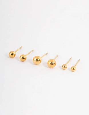 Waterproof Gold Plated Stainless Steel Small Ball Stud Earrings Pack