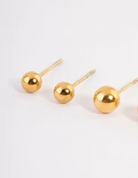 Gold Plated Stainless Steel Small Ball Stud Earrings Pack