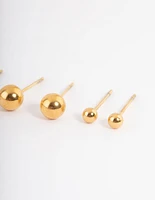 Gold Plated Stainless Steel Small Ball Stud Earrings Pack