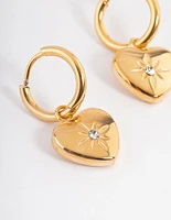 Waterproof Gold Plated Stainless Steel Diamante Heart Huggie Earrings