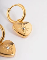 Waterproof Gold Plated Stainless Steel Diamante Heart Huggie Earrings