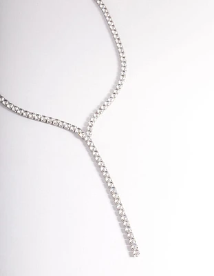 Rhodium Cubic Zirconia Thick Cupchain Y-Necklace