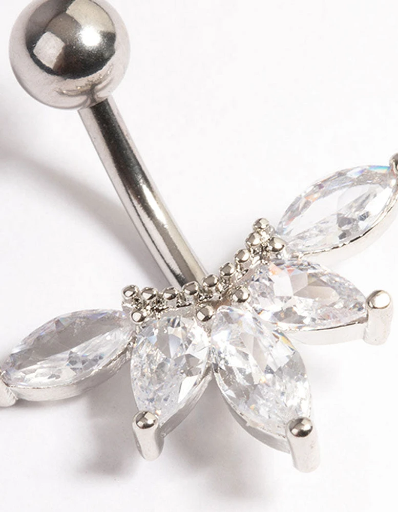 Surgical Steel Cubic Zirconia Marquise Fan Belly Ring