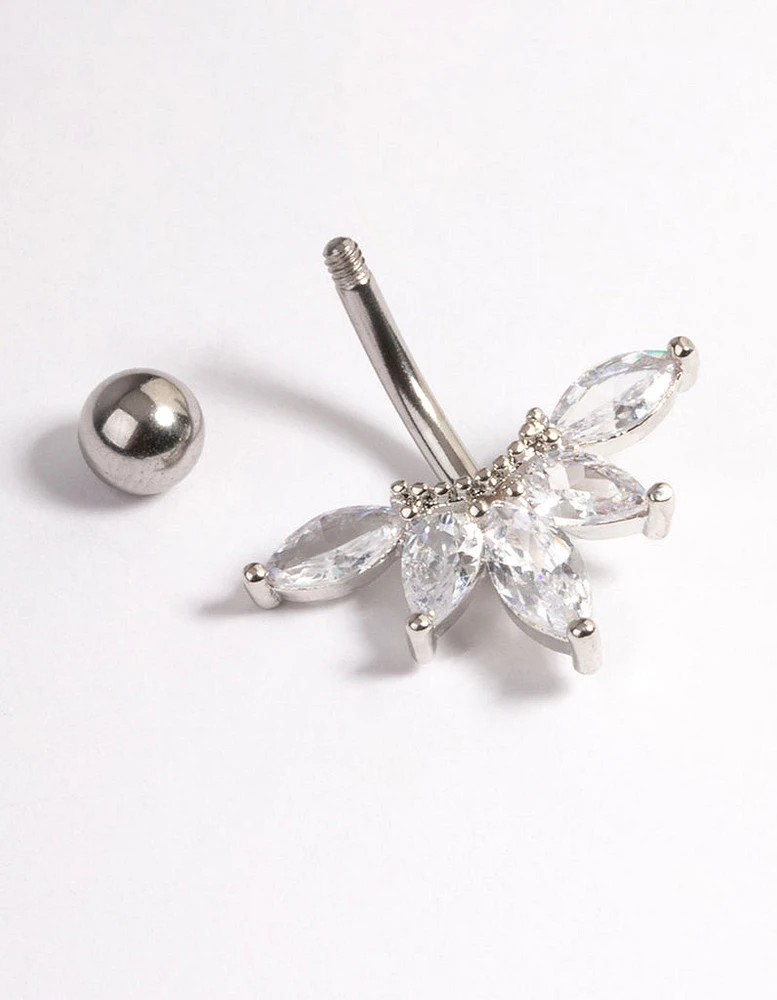 Surgical Steel Cubic Zirconia Marquise Fan Belly Ring