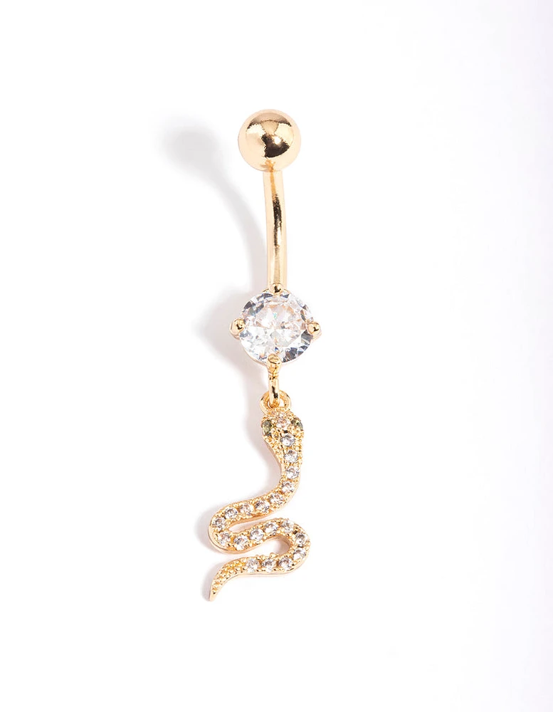 Gold Plated Surgical Steel Crystal Snake Drop Belly Ring