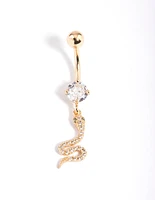 Gold Plated Surgical Steel Crystal Snake Drop Belly Ring