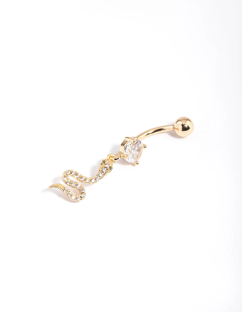 Gold Plated Surgical Steel Crystal Snake Drop Belly Ring