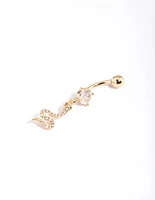 Gold Plated Surgical Steel Crystal Snake Drop Belly Ring