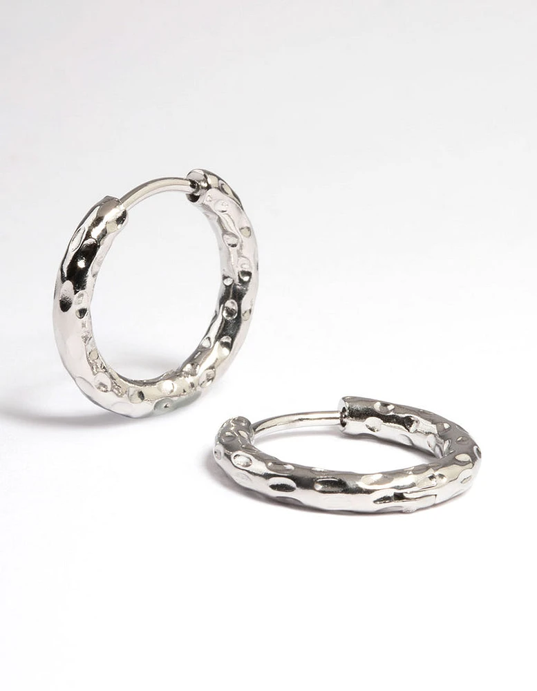 Rhodium Surgical Steel Molten Texture Hoop Earrings