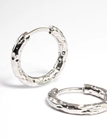 Rhodium Surgical Steel Molten Texture Hoop Earrings