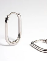 Rhodium Surgical Steel Rounded Rectangle Hoop Earrings