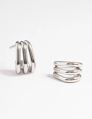 Rhodium Surgical Steel Triple Illusion Hoop Earrings