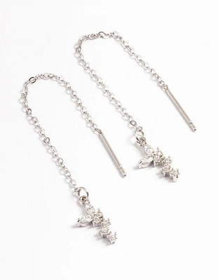 Rhodium Surgical Steel Butterfly Chain Drop Earrings