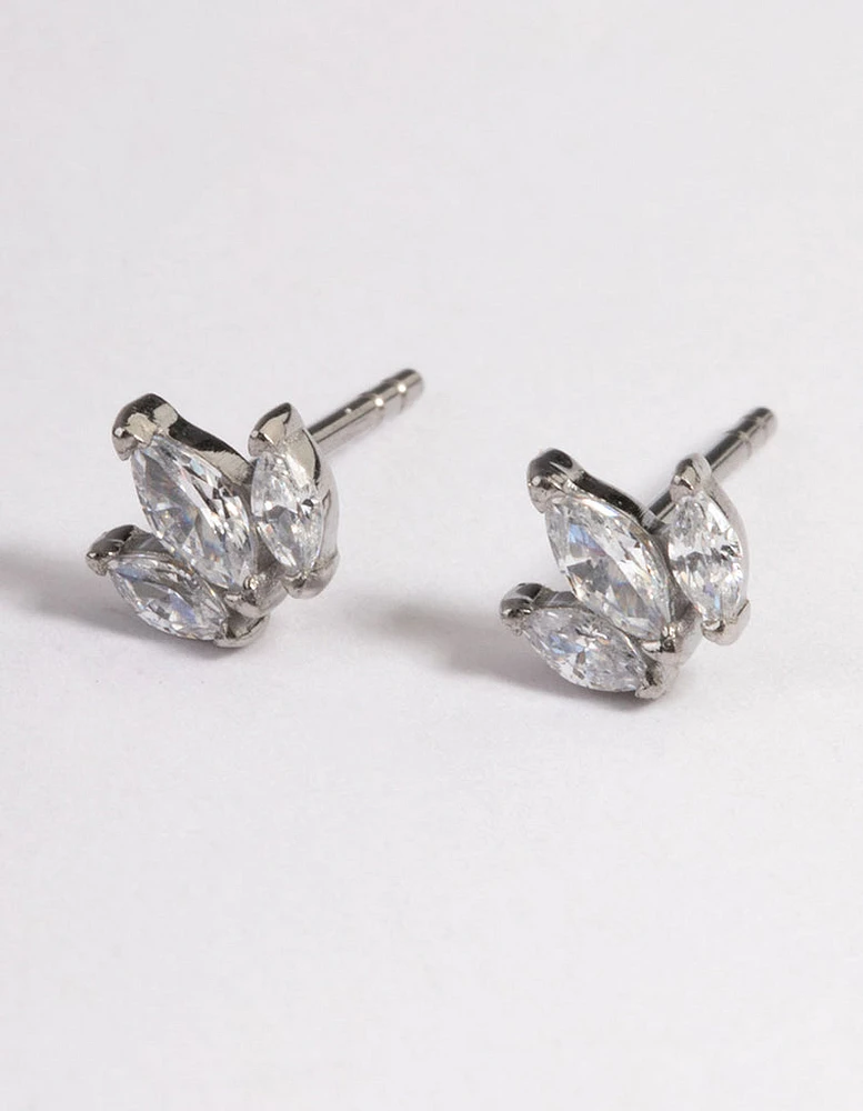 Surgical Steel Cubic Zirconia Trio Marquise Stud Earrings