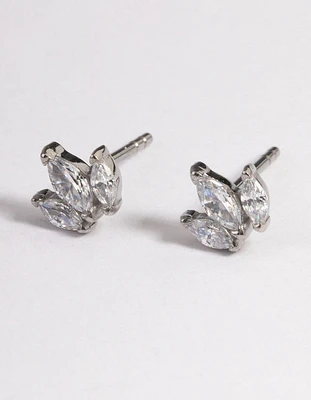 Surgical Steel Cubic Zirconia Trio Marquise Stud Earrings