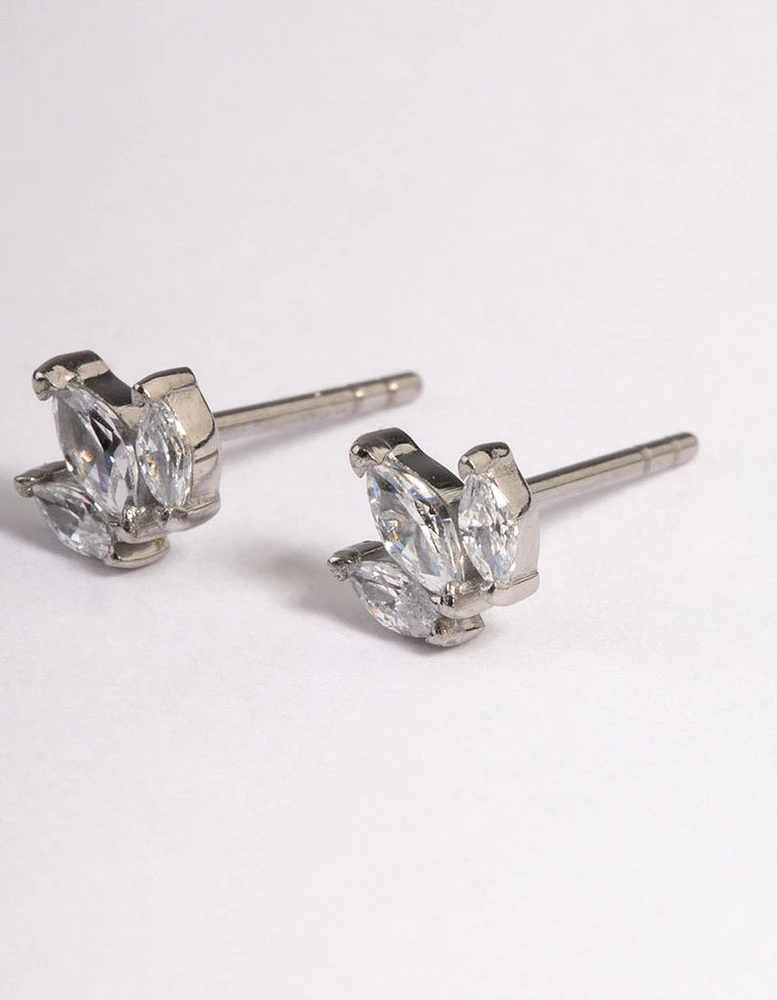 Surgical Steel Cubic Zirconia Trio Marquise Stud Earrings