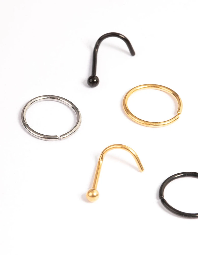 Titanium Nose Stud & Ring 6-Pack