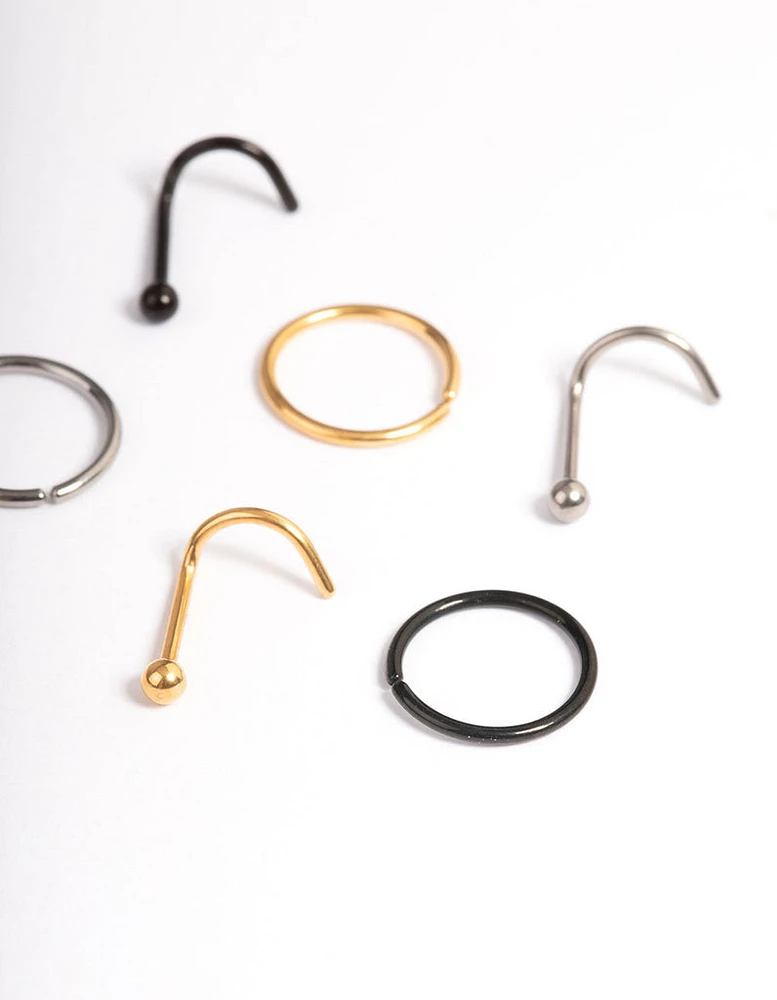 Titanium Nose Stud & Ring 6-Pack