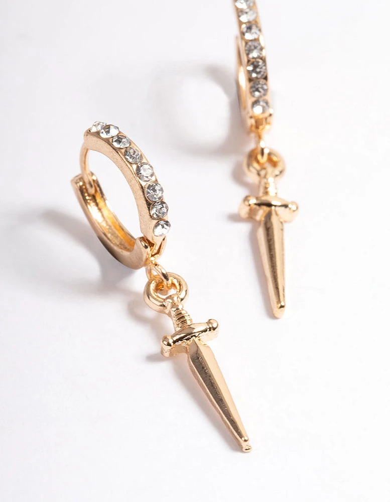 Gold Mini Dagger Huggie Earrings