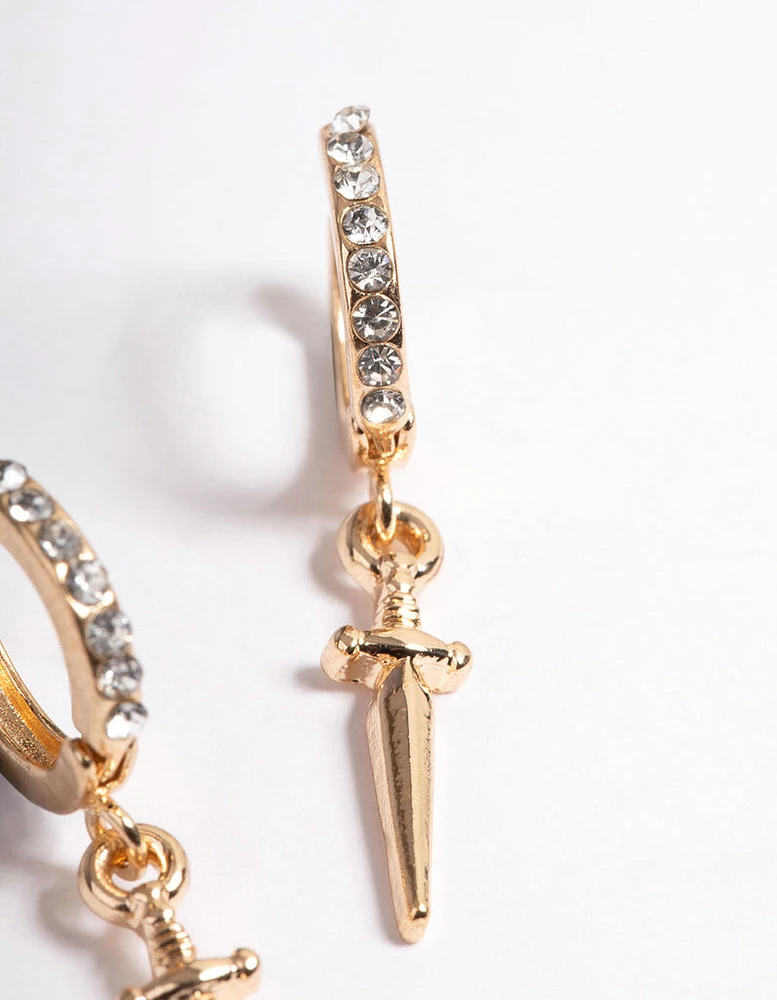 Gold Mini Dagger Huggie Earrings