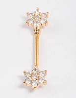 Gold Plated Surgical Steel Cubic Zirconia Flower Nipple Bar