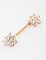 Gold Plated Surgical Steel Cubic Zirconia Flower Nipple Bar