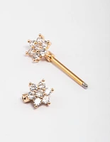 Gold Plated Surgical Steel Cubic Zirconia Flower Nipple Bar