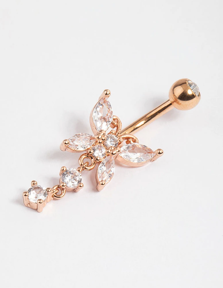 Rose Gold Plated Surgical Steel Butterfly Crystal Belly Ring