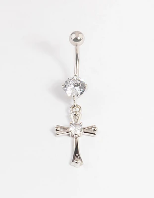 Surgical SteelCubic Zirconia Cross Drop Belly Ring