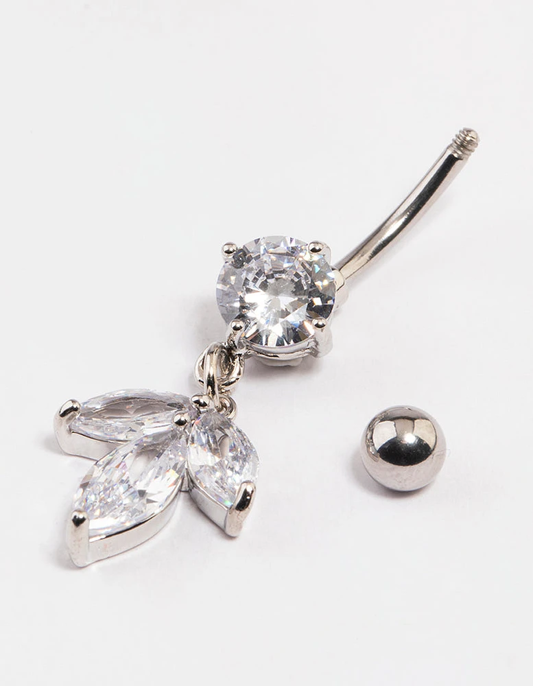 Rhodium Surgical Steel Petal Drop Belly Ring