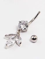 Rhodium Surgical Steel Petal Drop Belly Ring