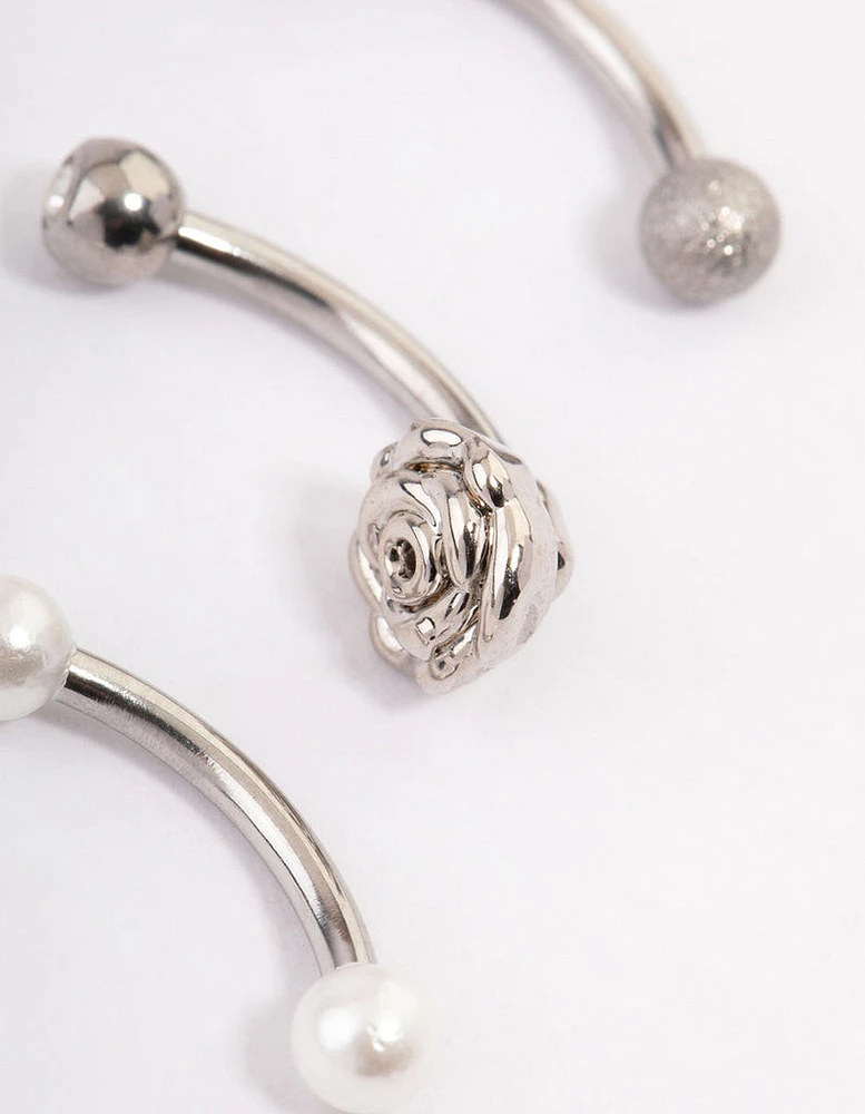 Surgical Steel Rose & Faux Pearl Barbell Pack