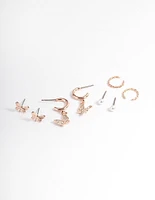 Rose Gold Pearl & Butterfly Earrings 4-Pack