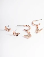 Rose Gold Pearl & Butterfly Earrings 4-Pack